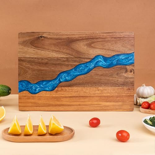 Tabla de cortar rectangular de madera y resina azul 15x10" miniatura 2