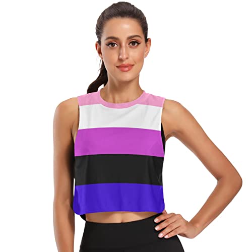 Damen Crop Tops Yoga Workout Tank Top Vintage Amerikanische Flagge Casual Tank Tops für Frauen, Genderfluid Flagge Lgbt Pride Flagge, Groß
