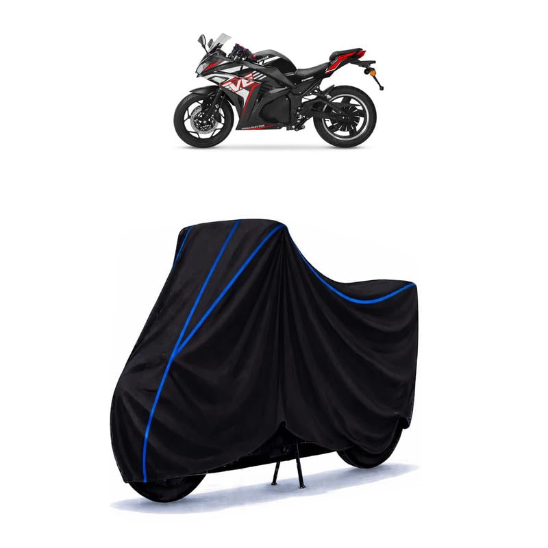 Image of Odysse Electric Evoqis Bike Cover Water Resistant Universal Motorcycle Rain | Heavy Duty UV Protection, Dust, Scratch Indoor Outdoor All Weather with Black Blue Piping Elastic
