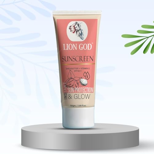 Image of Lion God SunScreen With Shea Butter+ Vitamin E, SPF 50++ | For Instant Sun Protection & Glowing Skin | Protection From Tan | 50gm