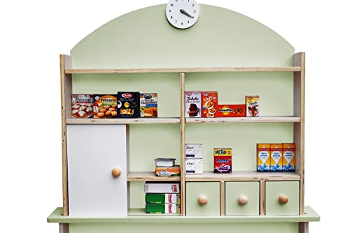 Coemo Kaufladen Kinder Kaufmannsladen Holz Verkaufsstand mit 3 Schubladen Schrank Uhr Theke Seitentheke Farbe Pastell… – Bild 4