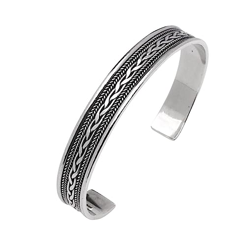 Mens Solid 925 Sterling Silver Cuff Bangle Bracelet
