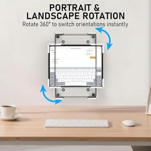 Image of Tablet Wall Mount, Metal Enclosure iPad Holder for Retail POS & Smart Home | Secure Anti-Theft Low Profile VESA 75x75 Stand, Portrait or Landscape Display, Fits 10-14 Inch iPad Pro Air Galaxy Tab, White