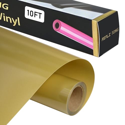 Image of RENLITONG Soil Golden HTV Iron on Vinyl 12 Inch by 10ft Roll Heat Transfer Vinyl for T-Shirt HTV Rolls for All Cutter Machine - Easy to Cut & Weed for Heat Transfer Design