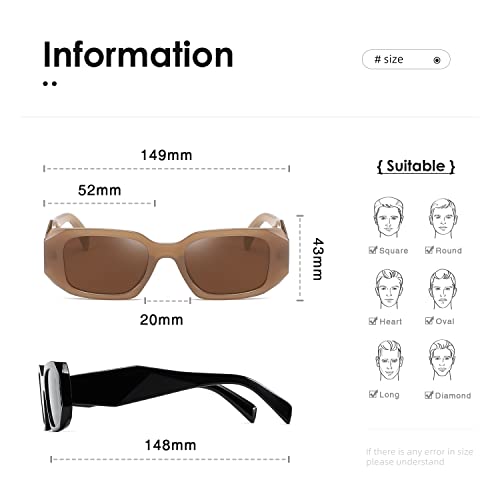 kimorn Rectangle Sunglasses for Women Men Trendy Retro Trendy Sun Glasses 90’s Vintage Square Frame K1307 (Black+Camel Frame Brown Lens)4