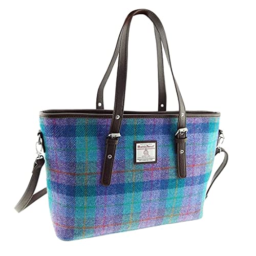 Image of Glen Appin Tweed Bag for Women Tote Handbags Spey Large Made in Scotland (Green & Purple Tartan)