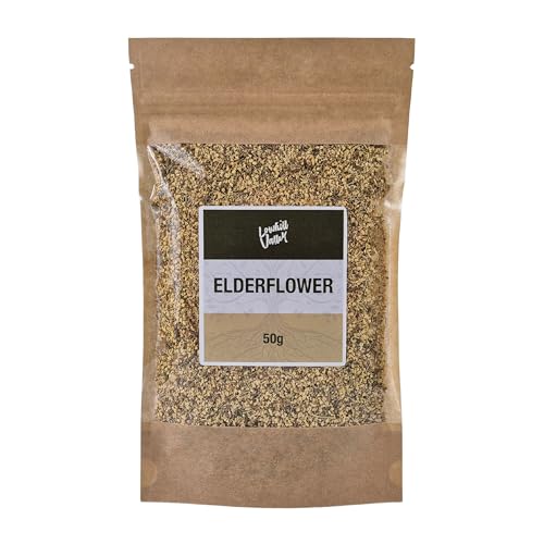 Lowhill Valley Elderflower Whole Dried Sambucus Nigra Flowers for Immune & Respiratory Support Skin Care - Delicate Floral Aroma - 100% Natural Loose Herbal Tea - 50g