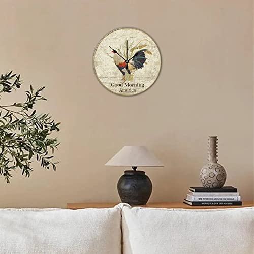 Horloge murale coq silencieuse grand format en bois rétro
