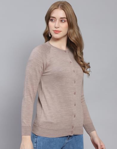 Image of Monte Carlo Women Regular Fit Full Sleeve Solid Round Neck Winter Cardigan (Pack of 1)