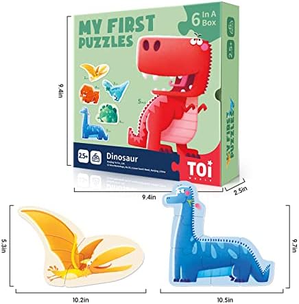 Toi 6 Packs Large Piece Toddler Jigsaw Puzzles for Kids Aged 2.5+, Animal Shaped Floor Puzzles for Beginner, Preschool Learning Game for Boys Girls, Dinosaur 6 411RviuLLCL. AC