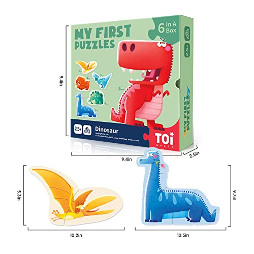 Image of Toi 6 Packs Large Piece Toddler Jigsaw Puzzles for Kids Aged 2.5+, Animal Shaped Floor Puzzles for Beginner, Preschool Learning Game for Boys Girls, Dinosaur | My First Puzzle, Animal Shaped Floor Puzzles for Beginner, Preschool Learning Game, Educational Activity for Boys Girls Gift