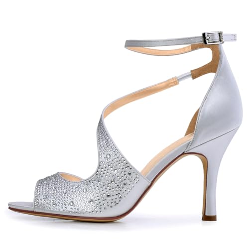 Image of ELEGANTPARK Peep Toe Strappy Heels for Women Satin Wedding Dress Sandals | Adjustable Cross Strap, 3.5 Inch High Heel Peep Toe Shoes for Bride, Wedding Guests, Bridesmaid, Formal, Prom, Evening Party