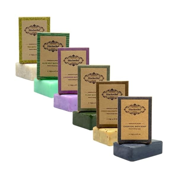 Natural Soap Bar, Handmade Natural Cleansing Moisturizing, Lavender, White Tea, Coconut Milk, Plant Essential Oil, Charcoal Oil Control and Aloe Mint, for Men and Women (4 oz, 6 Bars)