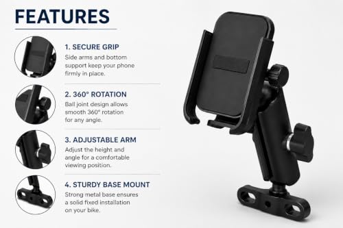 Image of CERLINK Universal Bike & Motorcycle Mobile Holder - 360 Rotatable Phone Mount for Bicycle & E-Bike, Adjustable Handlebar Clamp, Secure Anti-Slip Grip