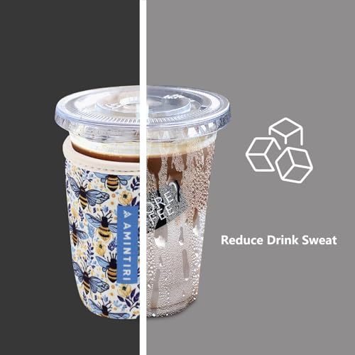 Image of 3 Pack Reusable Sleeve for Iced Coffee Cup, Coffee Neoprene Sleeve for Iced&Hot Drinks, Coffee Sleeve Compatible with Starbucks, Dunkin Coffee Cup. (Bee World)