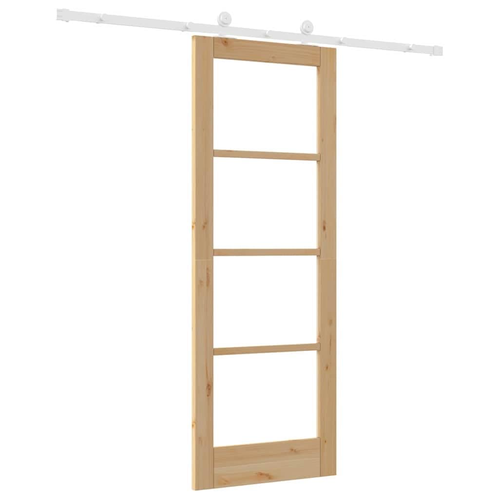 ORKDAL - Porta scorrevole in legno di pino massiccio e vetro di sicurezza, 73,5 x 198,5 cm, divisorio per soggiorno e camera da letto, sistema a binari silenzioso