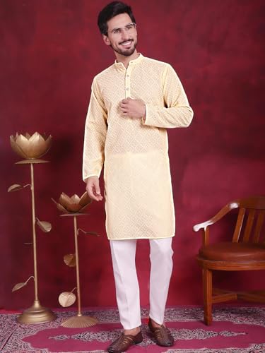 Image of Jompers Men's Regular Fit Georgette Chikankari Embroider Kurtas