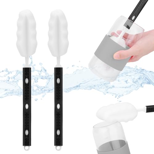 2 cepillos para botellas de esponja, mango ajustable, cepillo para botella, cepillo para botellas, cepillos para botellas para biberón, vidrio, taza, hervidor, jarrón