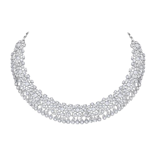 Image of Atasi International Silver Plated White Crystals American Diamonds Stylish Necklace Set with Earrings and Maang Tikka for Women and Girls | Stylish Jewellery for Party, Wedding and Festive Occasions (R6150)