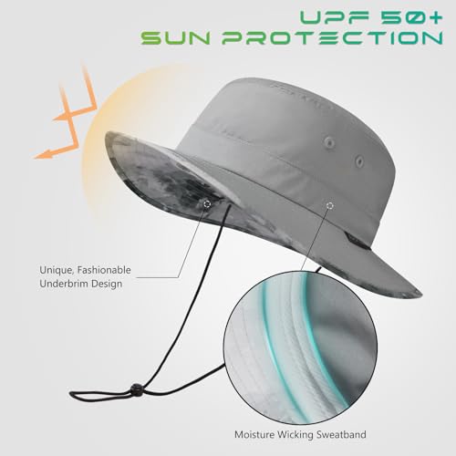 Image of UPF 50+ Foldable Sun Hat Patterned Under Brim Bucket Hats for Summer Hiking Fishing Beach Safari Men Women
