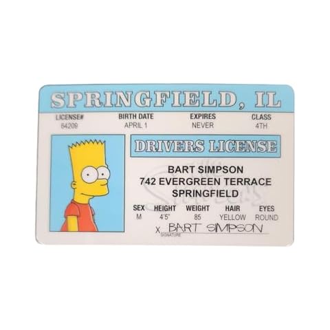 Signs 4 Fun Parody ID | Bart Driver’s License | Fake ID Novelty Card | Collectible Trading Card Driver’s License | Novelty Gift for Holidays | Made in the USA Cover