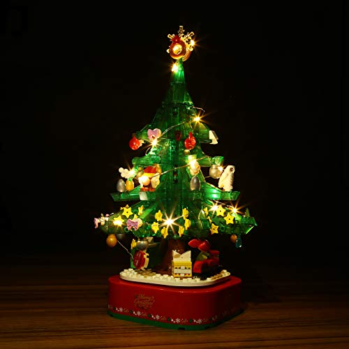 EAYOK Weihnachten Bausteine Bausatz mit Beleuchtung und Musikeffekt, 486 Teile Weihnachtsbaum Modell Bausatz, Kompatibel… – Bild 7