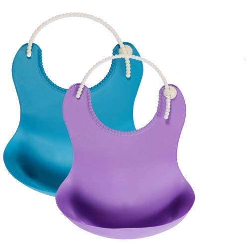 Hebrik® Silicone Baby Bibs Easily Wipe Clean - Comfortable Soft Waterproof Bib Keeps Stains Off, Set of 2 Colors