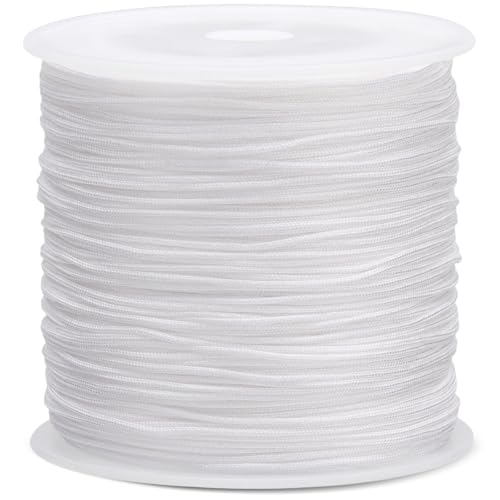 0.8MM 110 Yards White Nylon Cord Wind Chime Cord for Bracelet Necklace Jewelry Making Satin Nylon String for Beading Thread Rattail Macrame Kumihimo Crafts Chinese Knotting