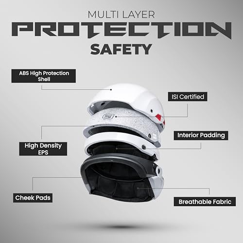 Image of Cortex Tusker Half Face Helmet Glossy Finish with Scratch Resistant Curved Polycarbonate Visor, Hard ABS Shell Helmet for Men and Women | Clear Visor, Lightweight