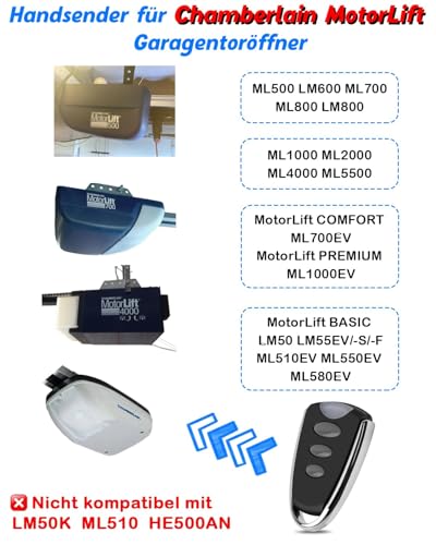 Selridasia Garagentoröffner Fernbedienung Ersatz für Chamberlain TX4RUNI TX2REV, Funksender für Garagentorantrieb Motorlift Basic ML510EV/Comfort ML700EV/Premium ML1000EV, 2 Stück