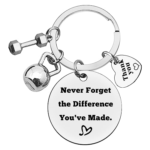 Ximalun Fitness Trainer Gifts Thank You Gifts for Fitness Instructor Never Forget The Difference You've Made Keyring Fitness Coach Appreciation Gift Personal Trainer Gift Gym Workout Gift