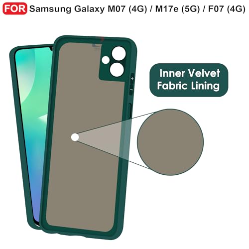 Image of CEDO Back Cover for Samsung Galaxy M07 (4G) / M17e (5G) / F07 (4G) | Camera Bump Protection & Inner Velvet Fabric Lining | Ultra Slim Matte Soft Rubberised Case Cover (Green)