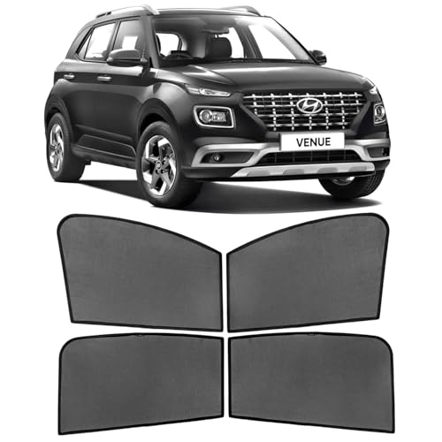 Image of AutoStory Custom Fit Black Mesh Car Sunshade for Venue 2019-2024 | UV & Heat Protection Car Window Curtains | Privacy Car Sun Shade | Breathable Vehicle Specific Side Window Shades