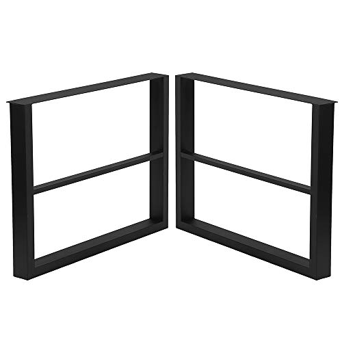 Metal Table Legs Cast Iron Dining Table Legs 28” Height 35” Wide, Industrial Bench Legs Black Desk Legs,Rustic Heavy Duty DIY Furniture Legs,Square Tube Coffee Table Legs 2 PCS