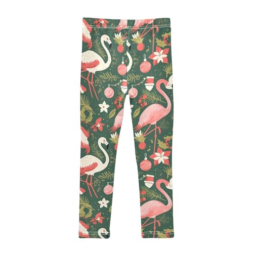 KLL Christmas Pattern with Pink Flamingo Girls Legging Casual Full Length Dance Pants Running2