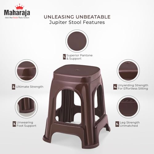 Image of MAHARAJA Strong & Durable Stool | Modern Beige Polypropylene Stackable Stool | Set of 4, Pre-Assembled (Brown, Pack of 4)