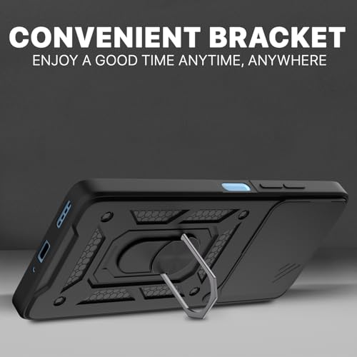 Image of Outlouders Back Cover for Infinix Note 40x 5G | D10 Tough Armor 360 Protection Case with Sliding Camera Shield & Ring Holder Stand Bumper Case (Black)