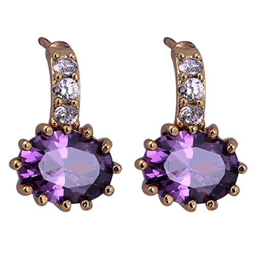 Boucles d'oreilles en Or Jaune 9K pour femmes avec améthyste de 8 mm, puce de cartilage