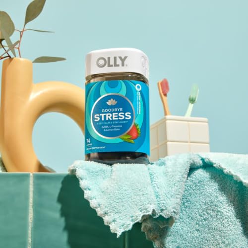 Image of OLLY Goodbye Stress Gummy, GABA, L-Theanine, Lemon Balm, Stress Relief Supplement, Berry - 74 Count