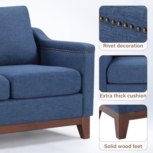 Image of HAOMARKETS 4 Piece Chenille Sofa Set with Nailhead Trim, Included 2 Comfy Accent Chair with Thicked Cushion and 2 Upholstered Storage Ottoman with Flip-Top Table, Living Room Furniture Set,Blue