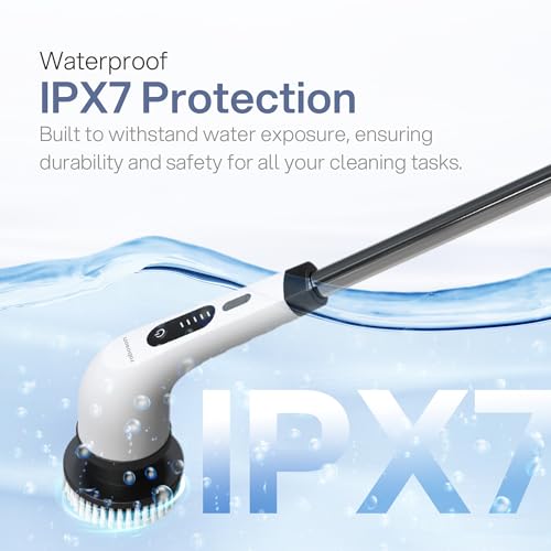 Image of Roboson Electric Spin Scrubber,Cordless Cleaning Brush with 9 Brush Heads,425 RPM,90 Mins Runtime,IPX6 Waterproof,Adjustable Length,3 Speeds,Ideal for Bathroom,Kitchen,Glass,Utensil & Car