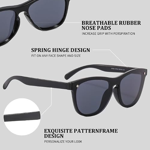 Suertree Mirrored Sunglasses Classic Shades For Women One Piece Sunglasses Uv 400 Protection Rimless Men Sunglasses Black+Blue #TOP1