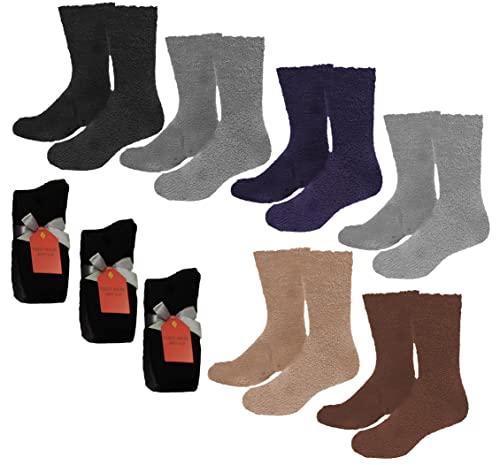 Gilbins Mens Winter Cozy Thick Warm Fuzzy Plush Anti-Slip Grip Hospital Floor Socks 6-Pack