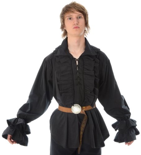 HEMAD Camicia in Cotone Rinascimentale da Uomo - Collare, Allacciatura