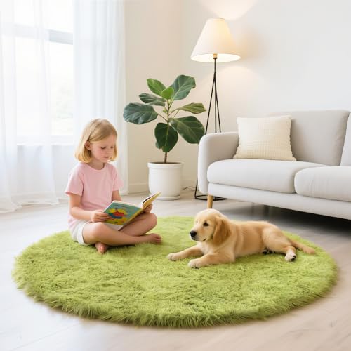 Fluffy Round Area Rugs for Bedroom,4'X4'Shag Circle Area Rugs for Living Room,Non Slip Fuzzy Plush Rug for Kids Room Boys Girls Room and Dorm Home Decor Rug