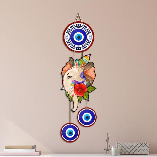 Image of Artvibes Ekdanta Ganesha Evil Eye Wall Hanging for Home Entrance Decor | Nazar Battu Protection Charm for Living Room Bedroom Temple Office | Vastu Positive Energy Lucky MDF Decorative Gift (WH 8566N)