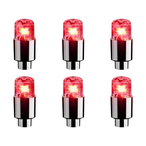 6 Pack 2025 New Red Car Motocycle Bike Wheel Lights,Tire Valves Cap Light for Car Motorcycle Bicycle Wheel Tyre LED Multicolor Lamp Cycling Hub Glowing Bulb Accessories