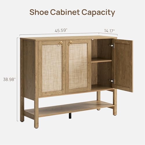 Image of SICOTAS Rattan Shoe Cabinet Storage for Entryway - 30 Pairs Boho Shoe Storage Organizer with Adjustable Shelves & 3 Doors, Tall Shoe Rack Cabinet for Hallway, Living Room (Carbon Cherry)
