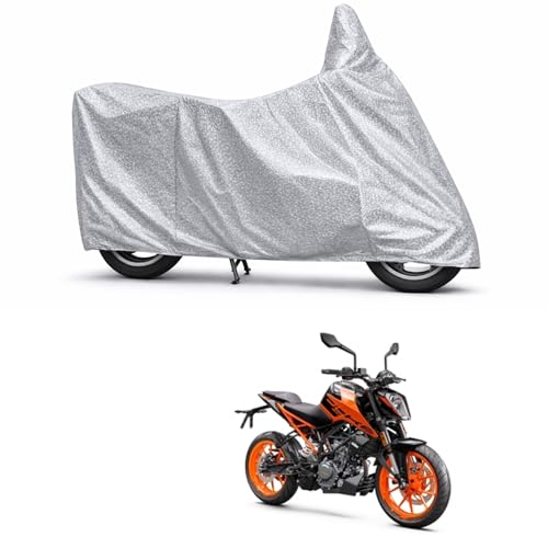 Image of 100% Waterproof Two Wheeler Body Cover Multi Layered Fabric Designed for KTM 200Duke | Belt Buckle Lock | Silver Mag