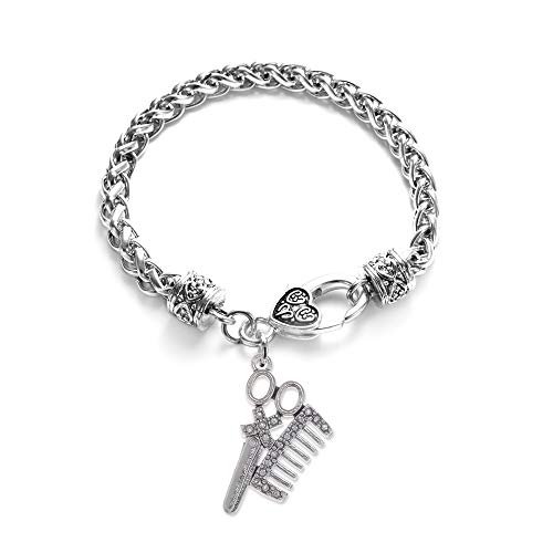 Hair Stylist Clear Crystal Scissors & Comb Lobster Claw Bracelet Barber Beauty Shop Salon Jewelry